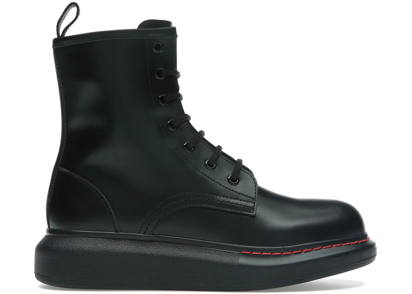 alexander mcqueen glossed-leather platform ankle boot black red (women's)