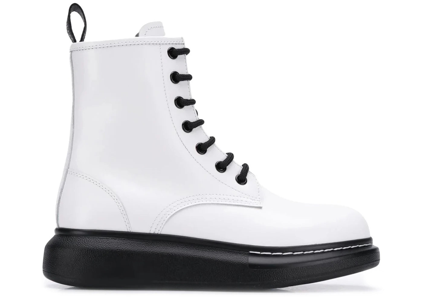 alexander mcqueen glossed-leather platform ankle boot white black (women's)