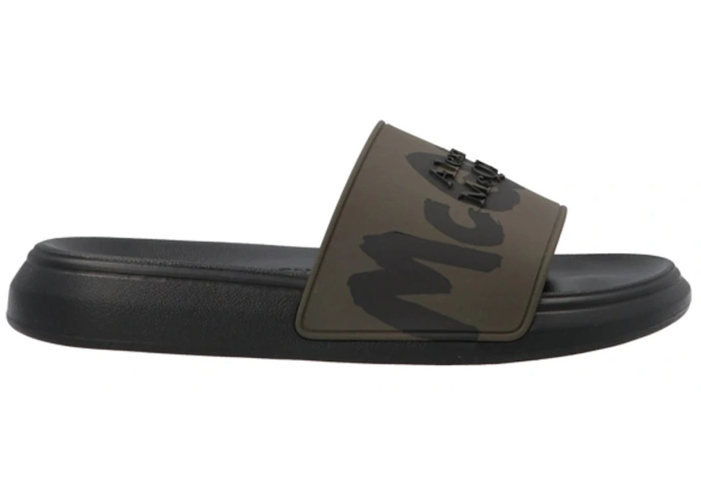 alexander mcqueen graffiti pool slides green black