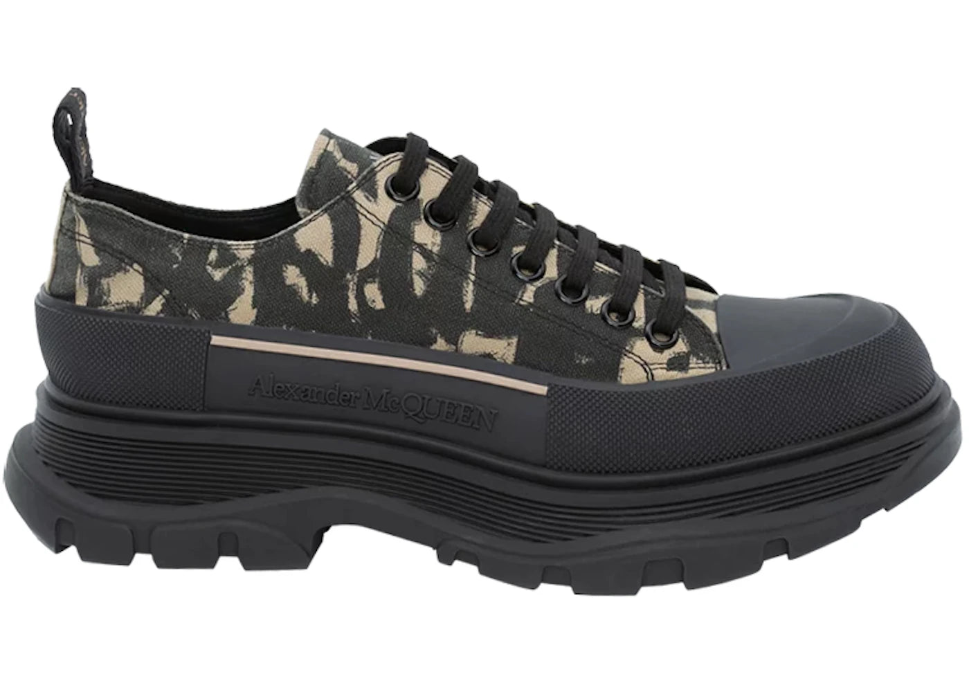 alexander mcqueen graffiti tread slick low lace up beige black
