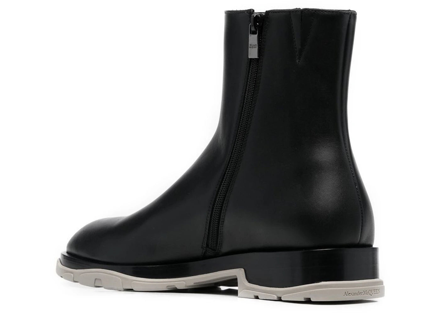 alexander mcqueen half leather boot black grey