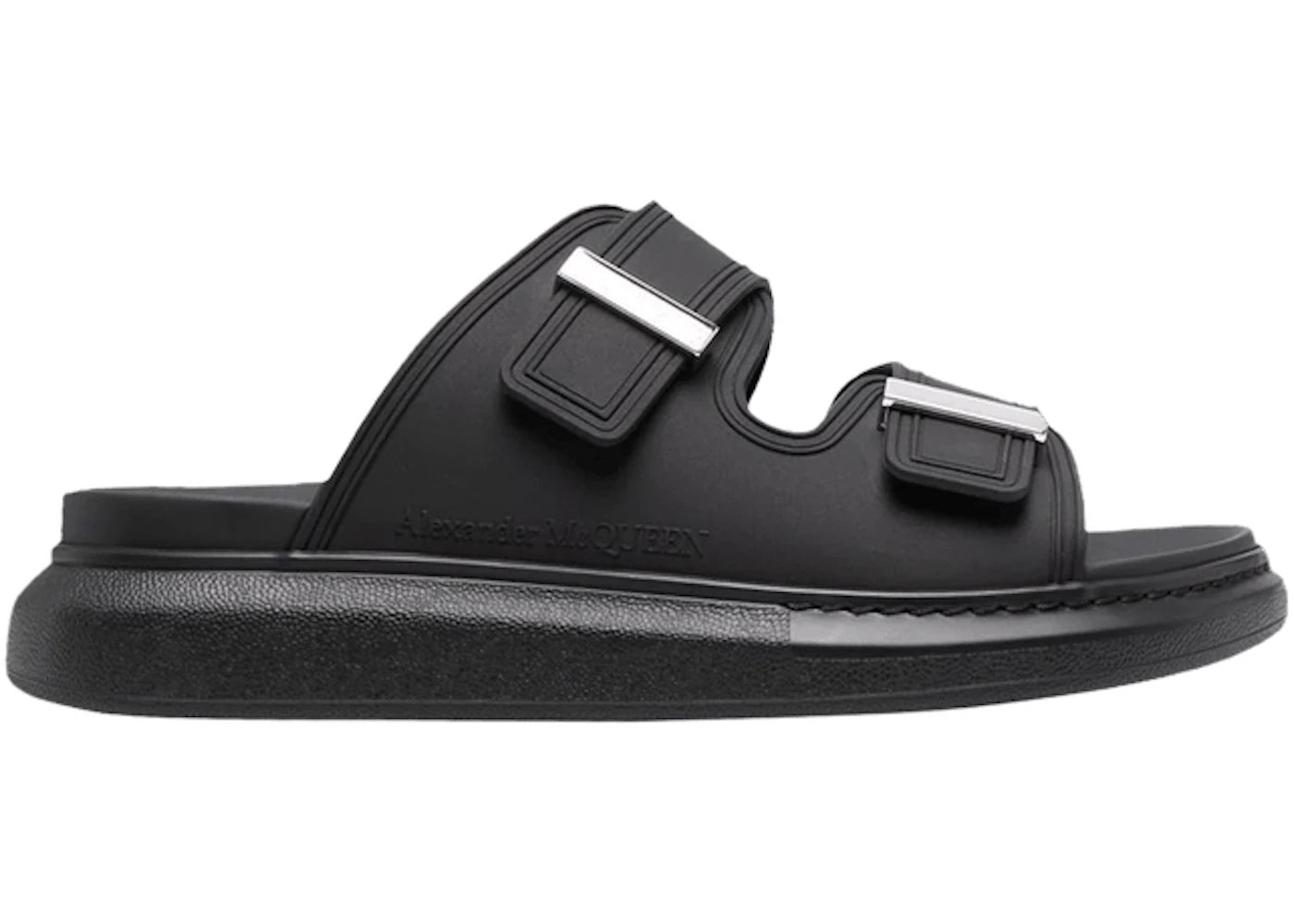 alexander mcqueen hybrid buckled rubber sandals black silver (women's)