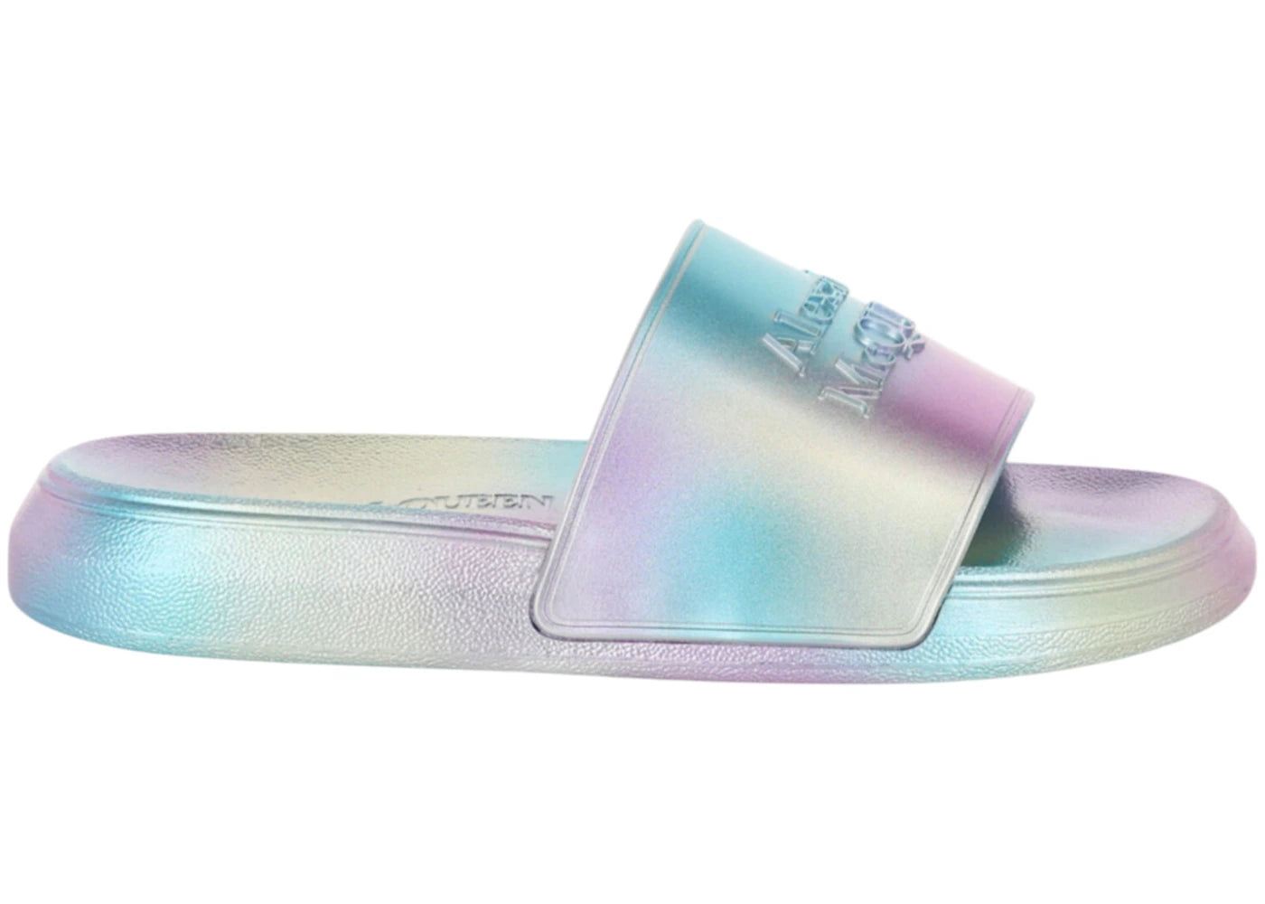 alexander mcqueen iridescent logo slides silver (women's)
