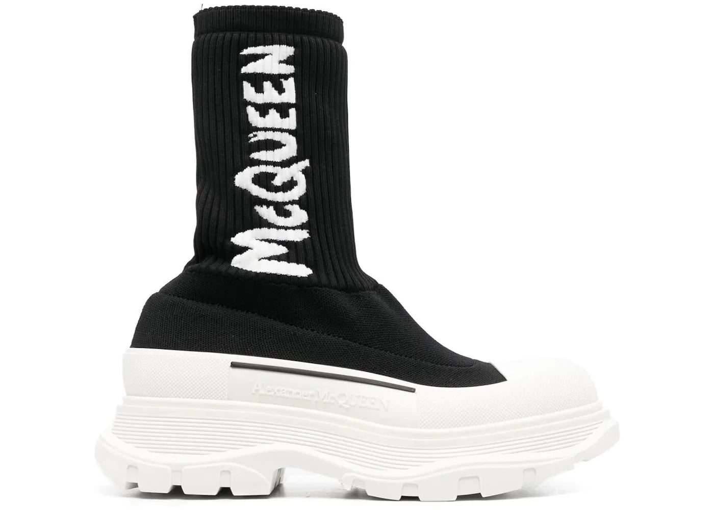 alexander mcqueen logo intarsia chunky sock sneaker black ice (women's)