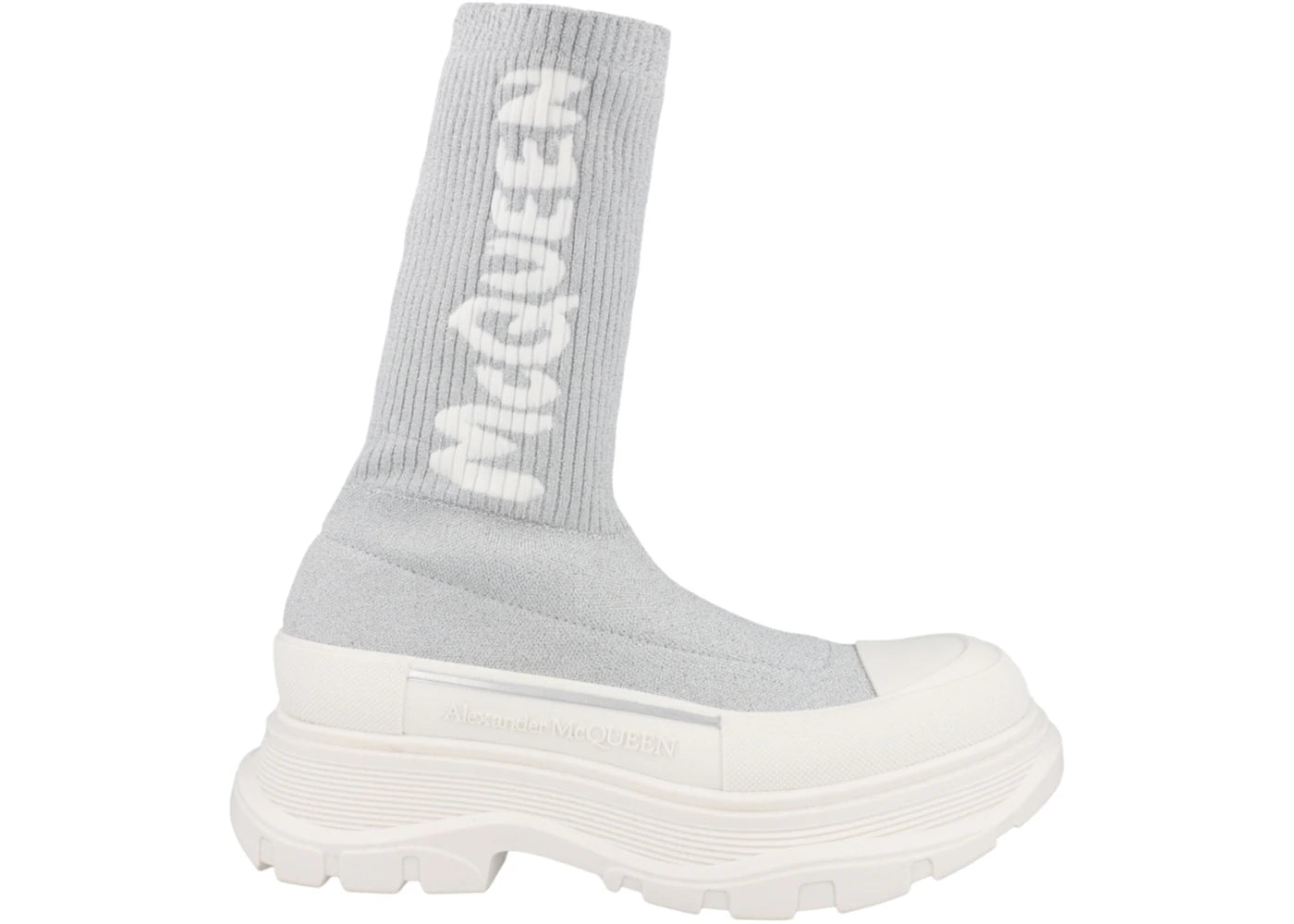 alexander mcqueen logo intarsia chunky sock sneaker grey white (women's)