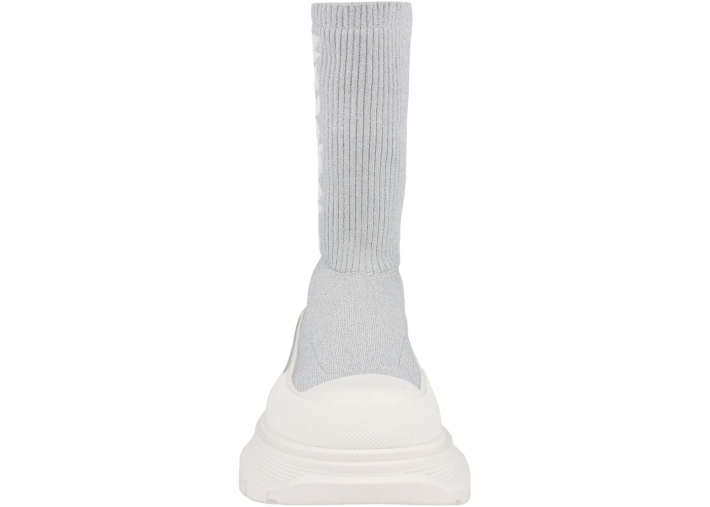 alexander mcqueen logo intarsia chunky sock sneaker grey white (women's)