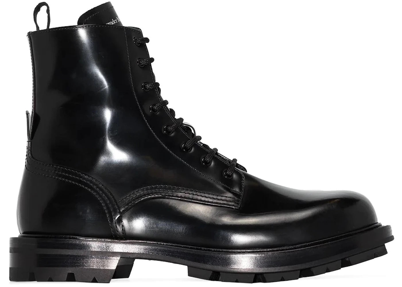 alexander mcqueen polished leather combat boot black