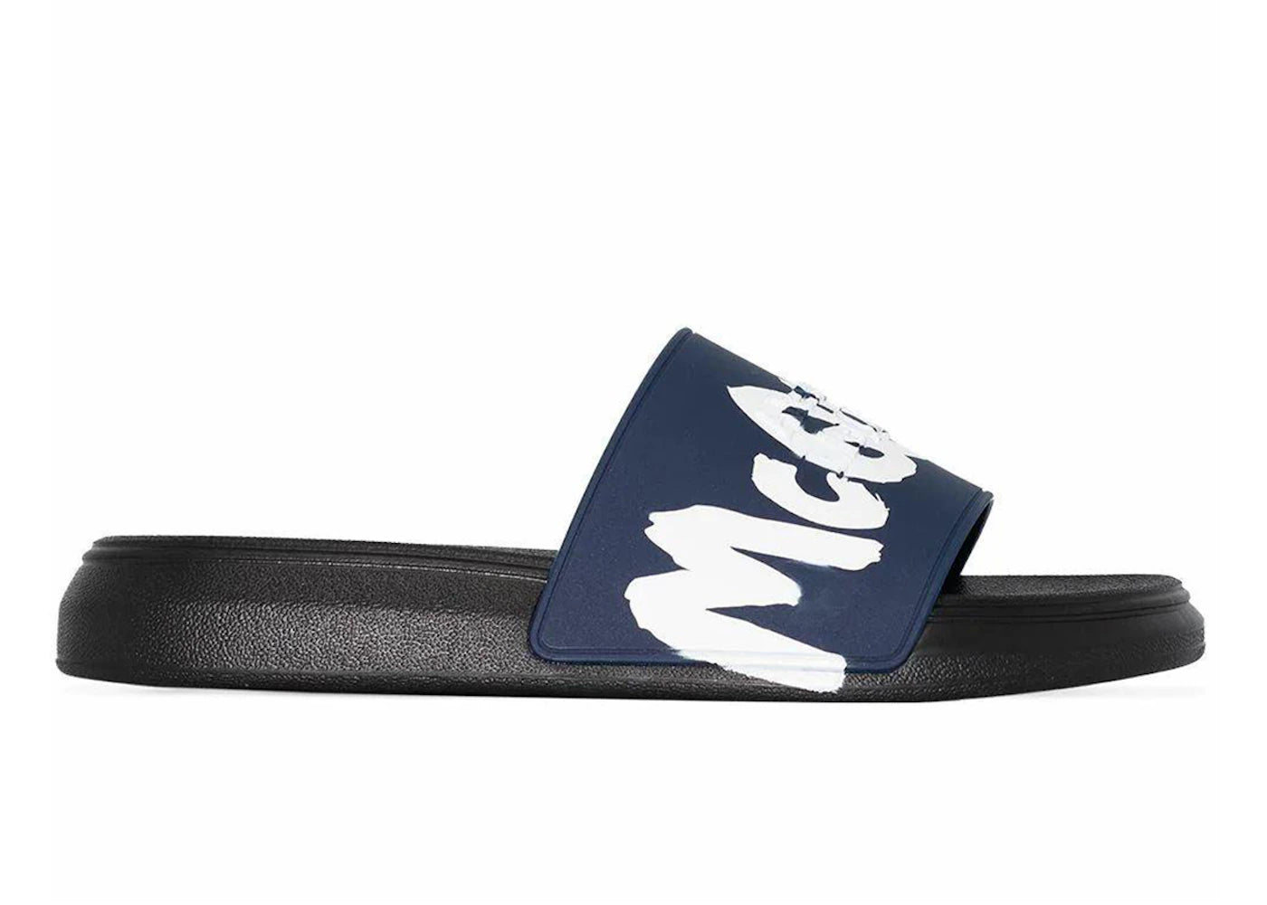 alexander mcqueen pool slide graffiti logo black blue white