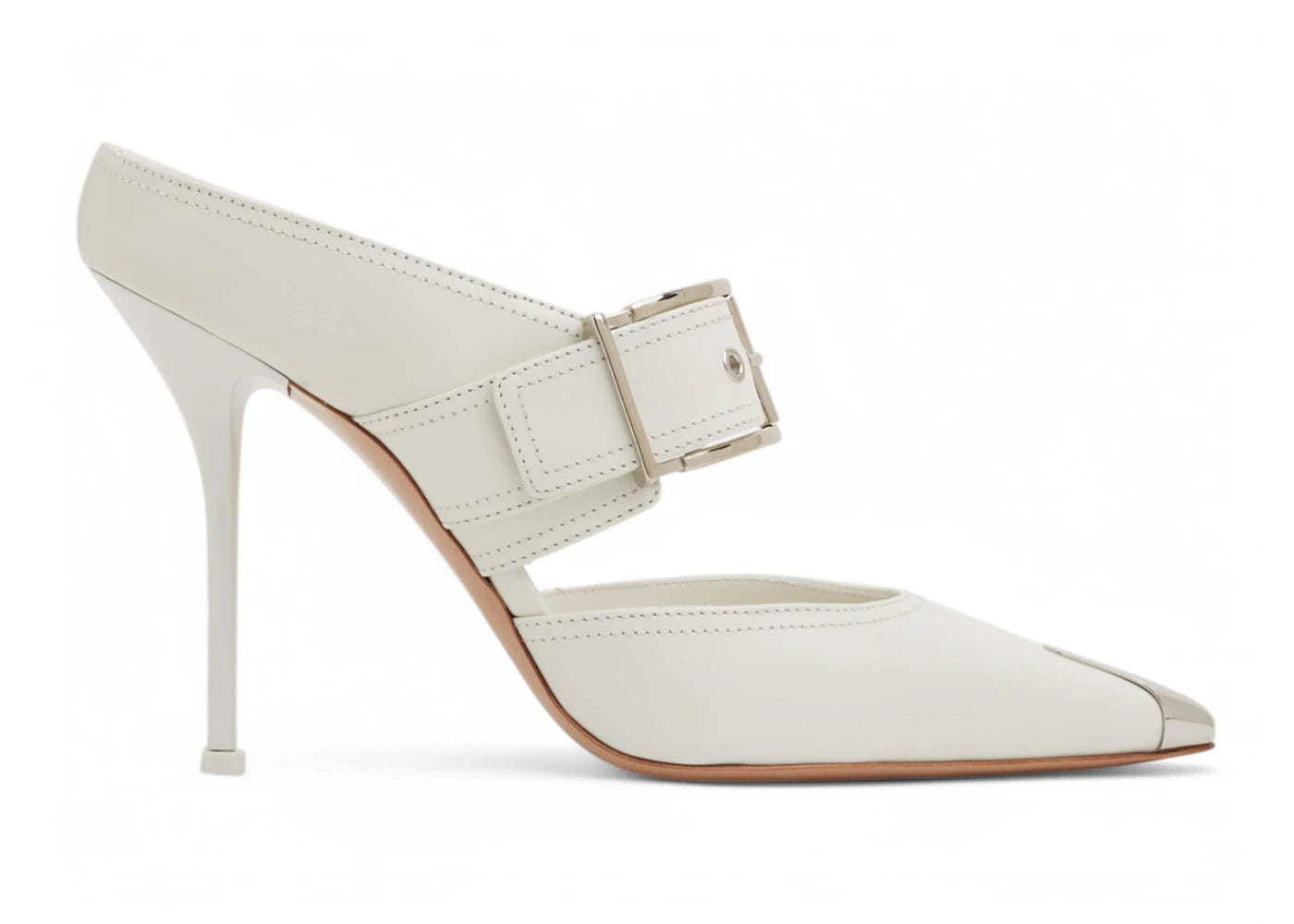 Alexander Mcqueen Punk Buckle Mules New Ivory Silver (Women'S)