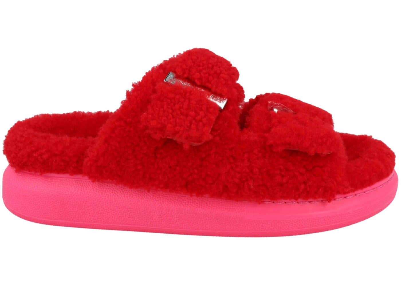 alexander mcqueen shearling slides red pink (women's)