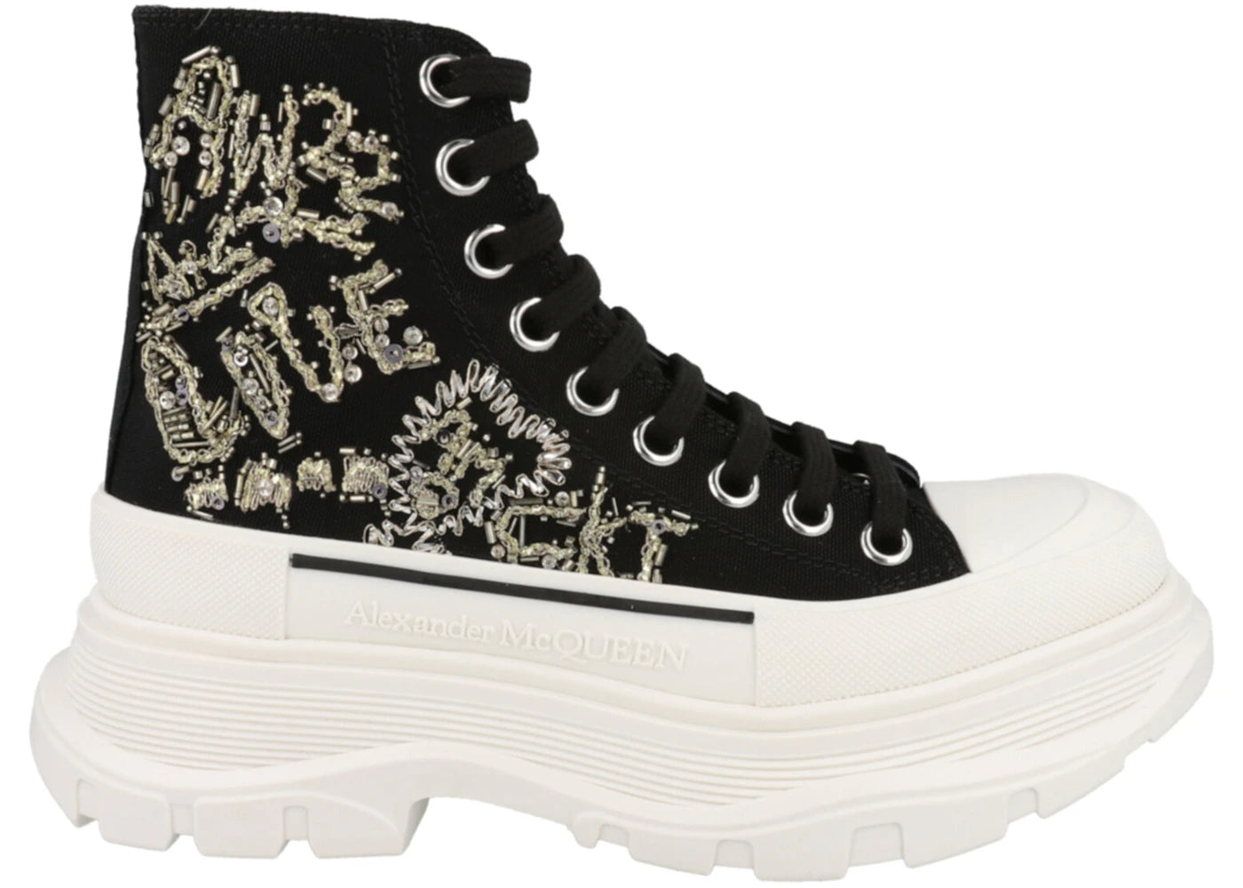 alexander mcqueen tread slick boot black multi crystal (women's)