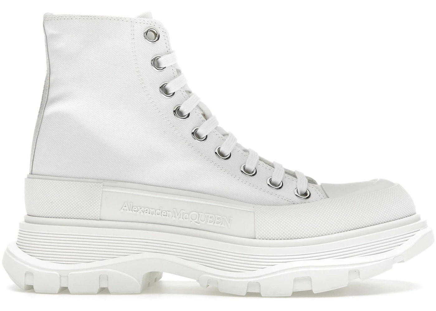 alexander mcqueen tread slick boot canvas white white (women's)