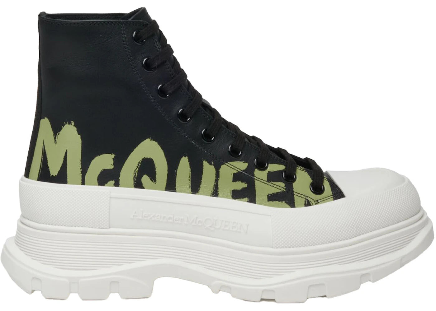 alexander mcqueen tread slick boot graffiti black khaki