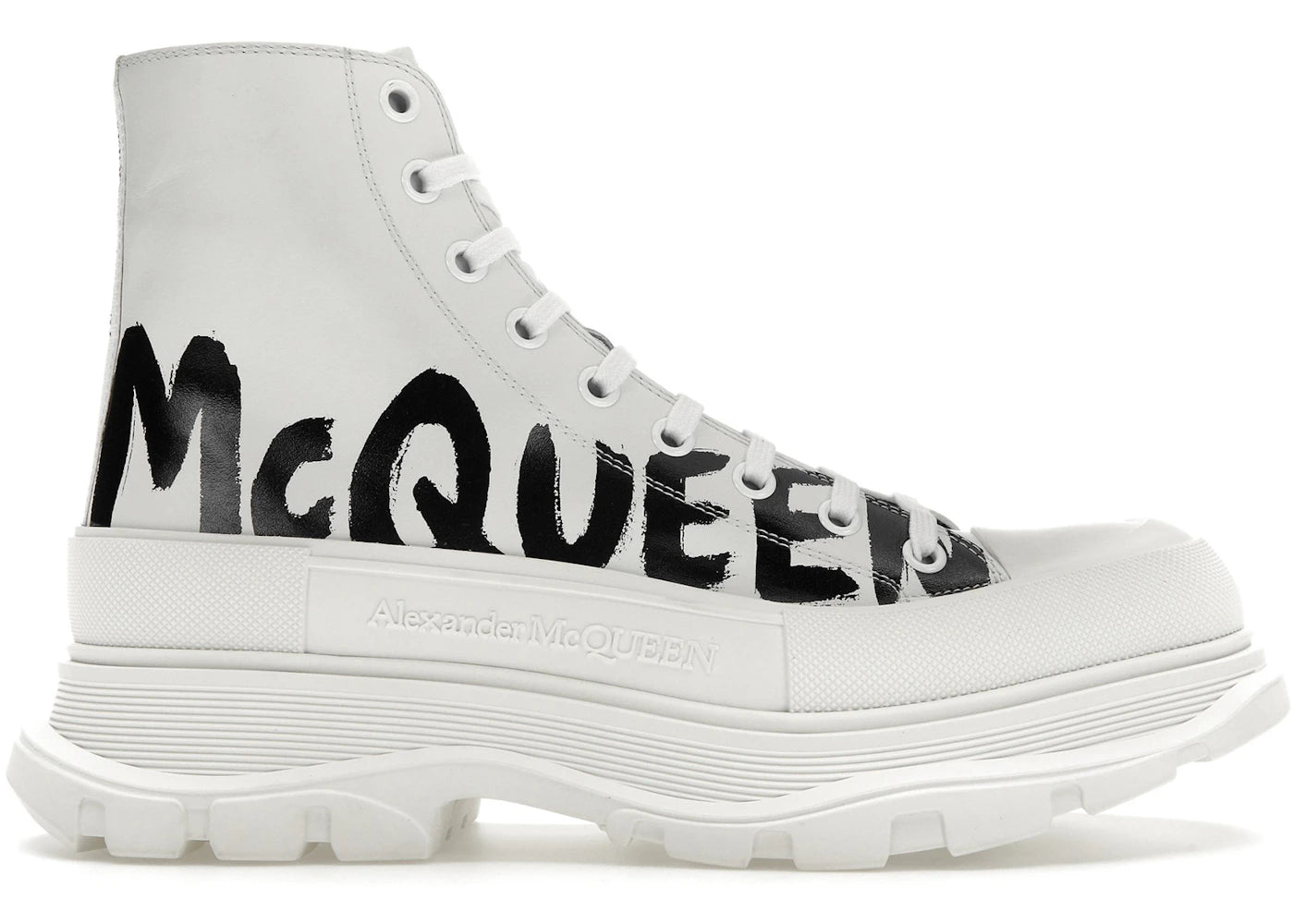 alexander mcqueen tread slick boot graffiti optic white