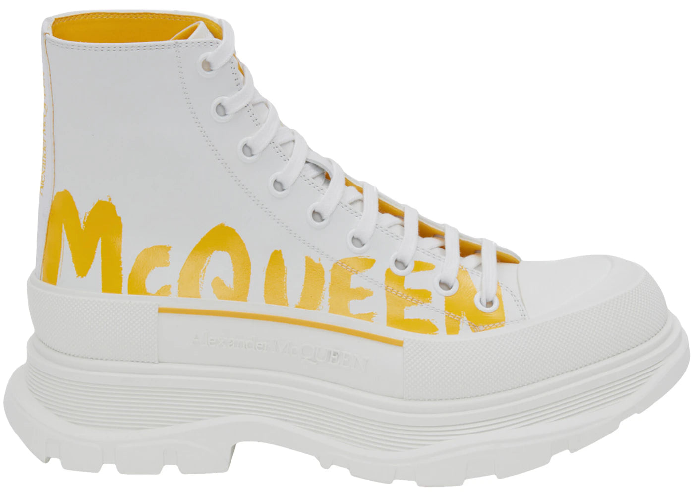 alexander mcqueen tread slick boot graffiti white yellow pop