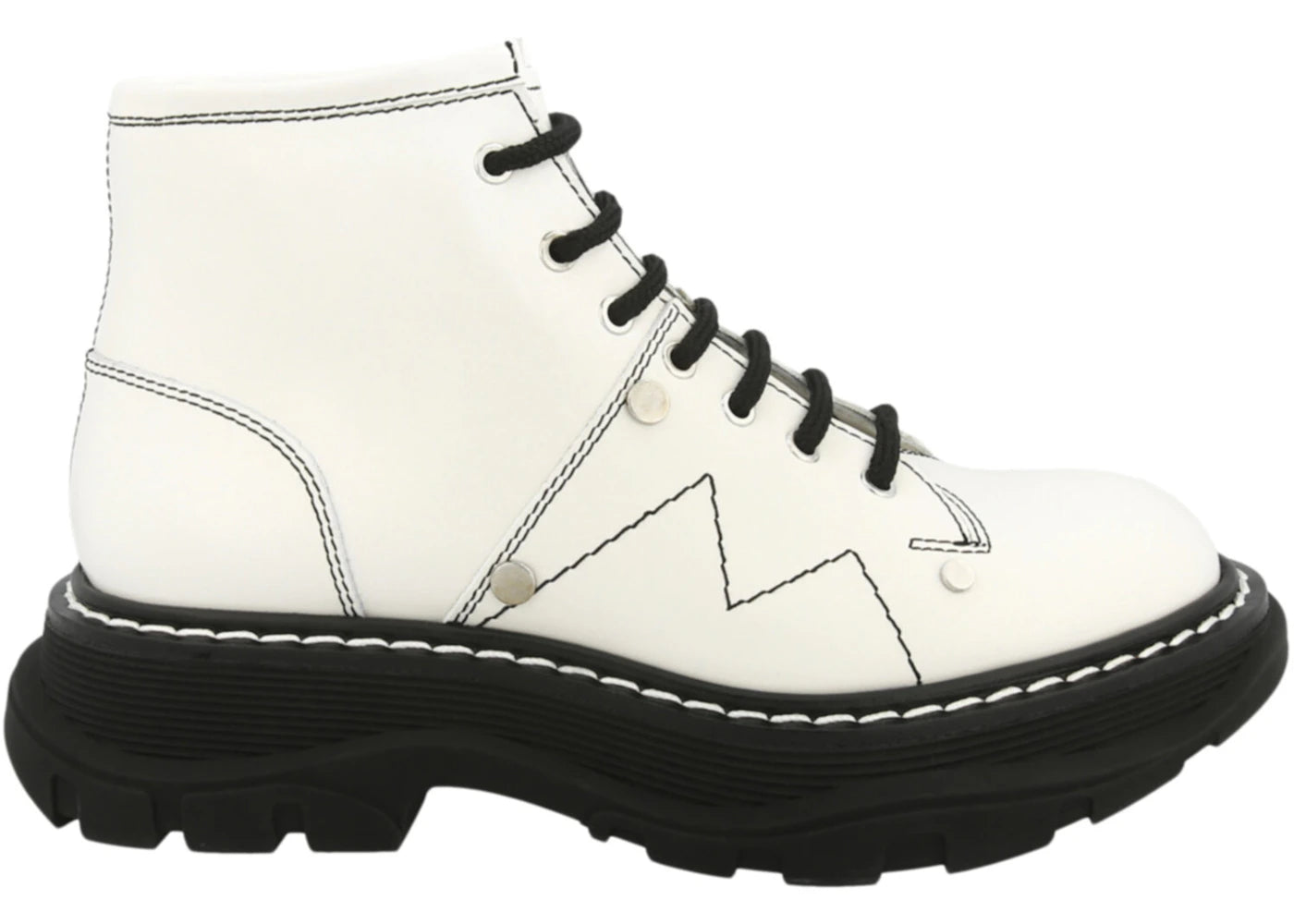 Alexander Mcqueen Tread Slick Lace Up Boot Ivory Black (Women'S)