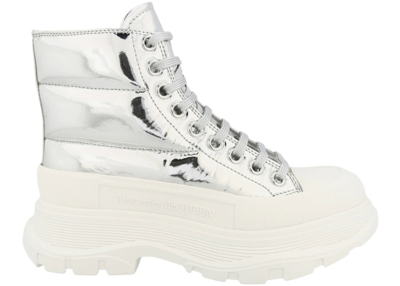 alexander mcqueen tread slick boot silver (women's)