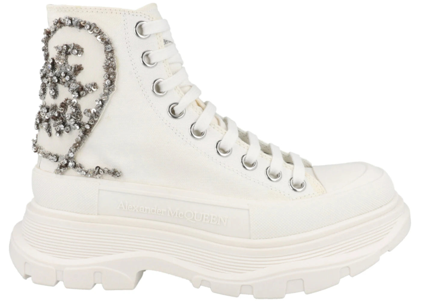Alexander Mcqueen Tread Slick Boot White Silver Crystal (Women'S)