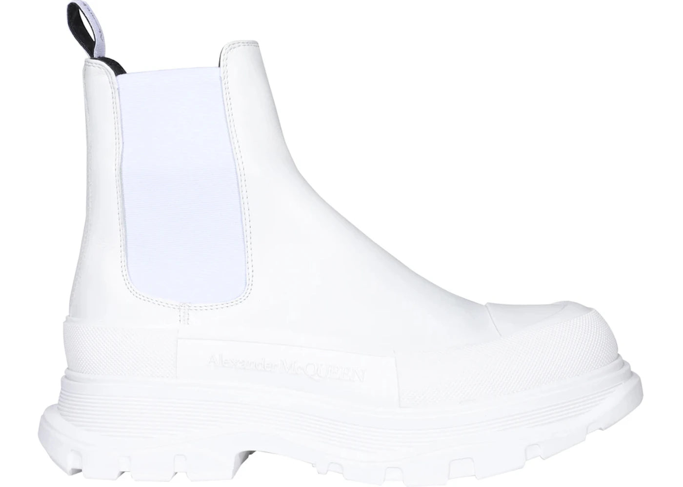alexander mcqueen tread slick chelsea boot leather triple white