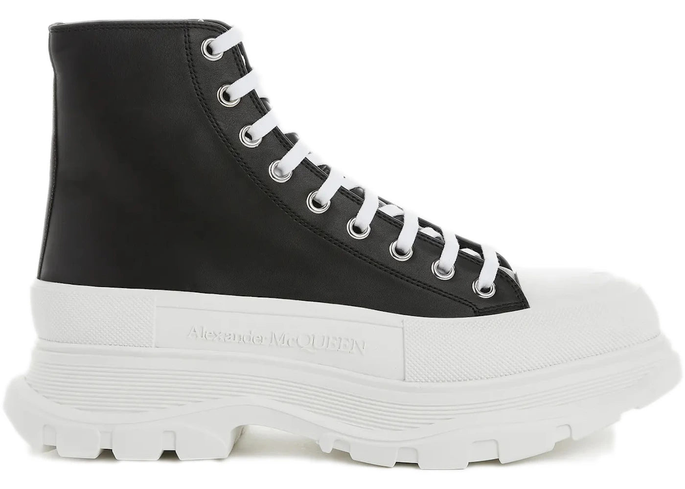 alexander mcqueen tread slick high-top leather sneaker black white