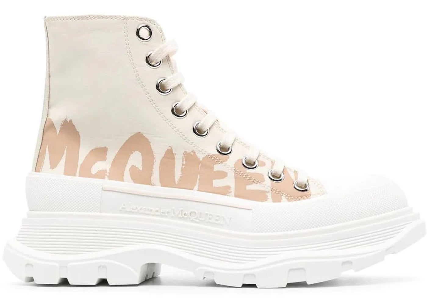alexander mcqueen tread slick high top sneakers beige (women's)