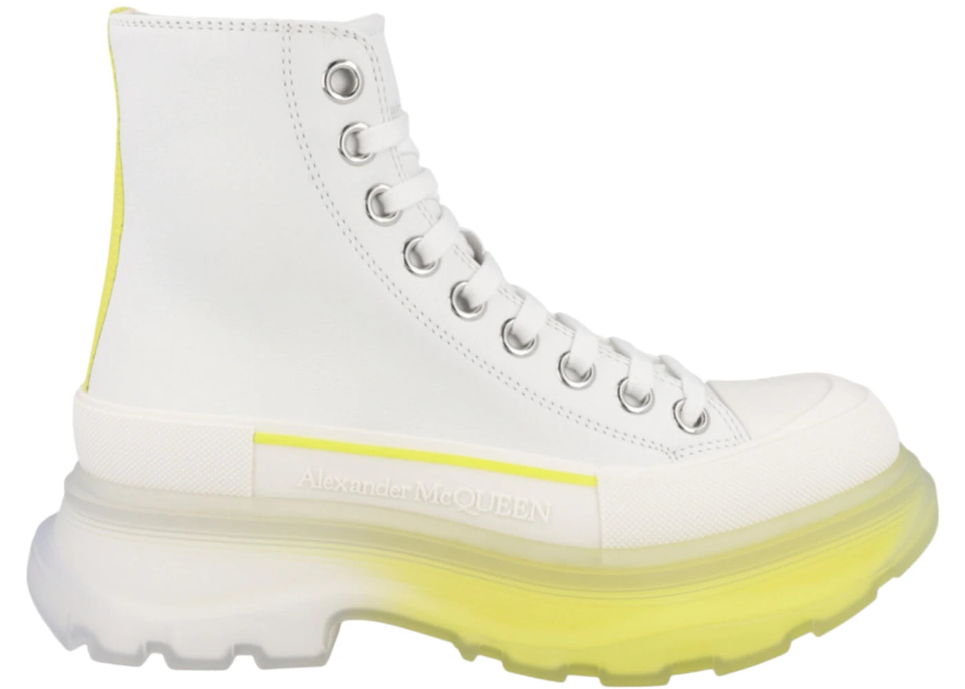 Alexander Mcqueen Tread Slick Lace Up Boot Leather White Lichen Yellow Gradient (Women'S)