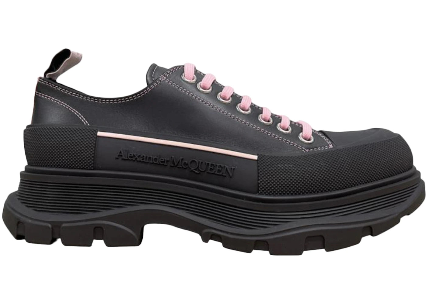 alexander mcqueen tread slick low lace up black pink