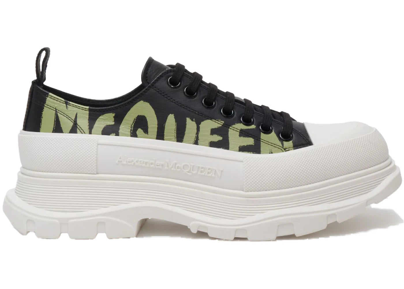 alexander mcqueen tread slick low lace up graffiti black khaki