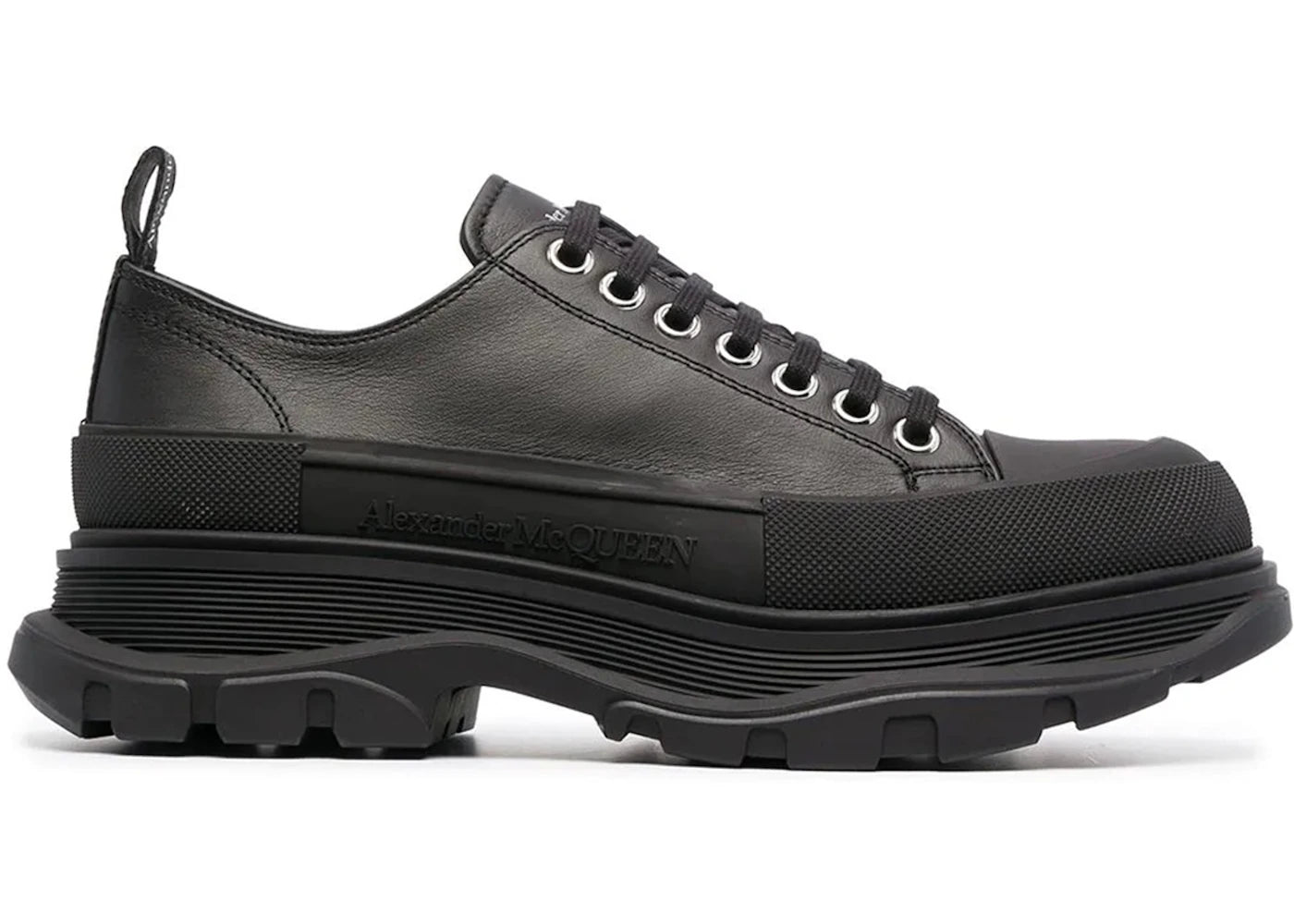 alexander mcqueen tread slick low lace up leather triple black