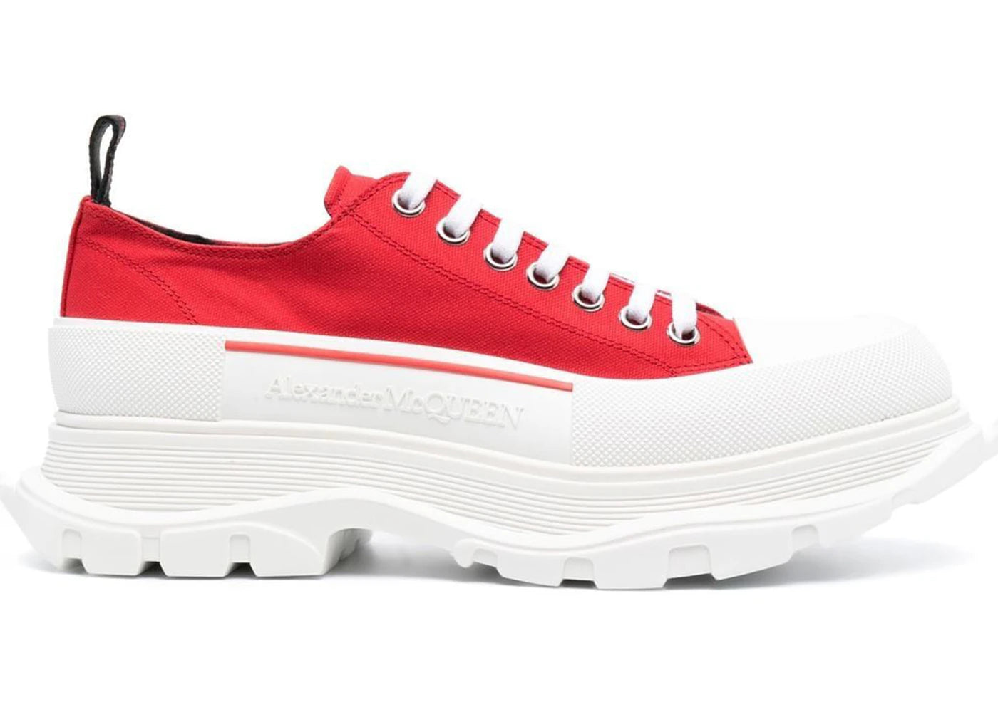 alexander mcqueen tread slick low lace up red white