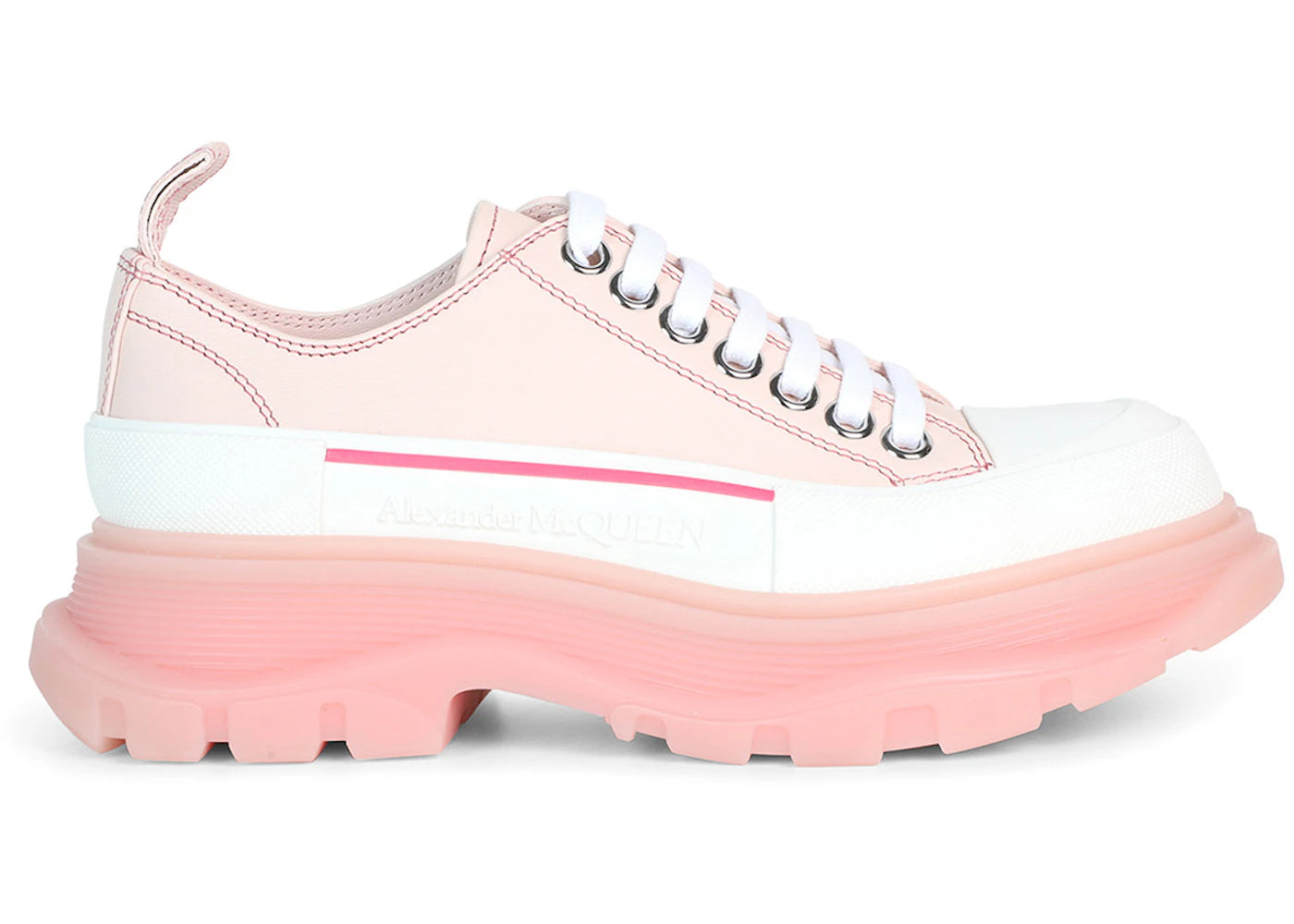 alexander mcqueen tread slick low lace up tea rose white (women's)