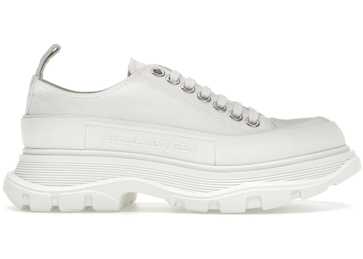 alexander mcqueen tread slick low lace up white white (women's)
