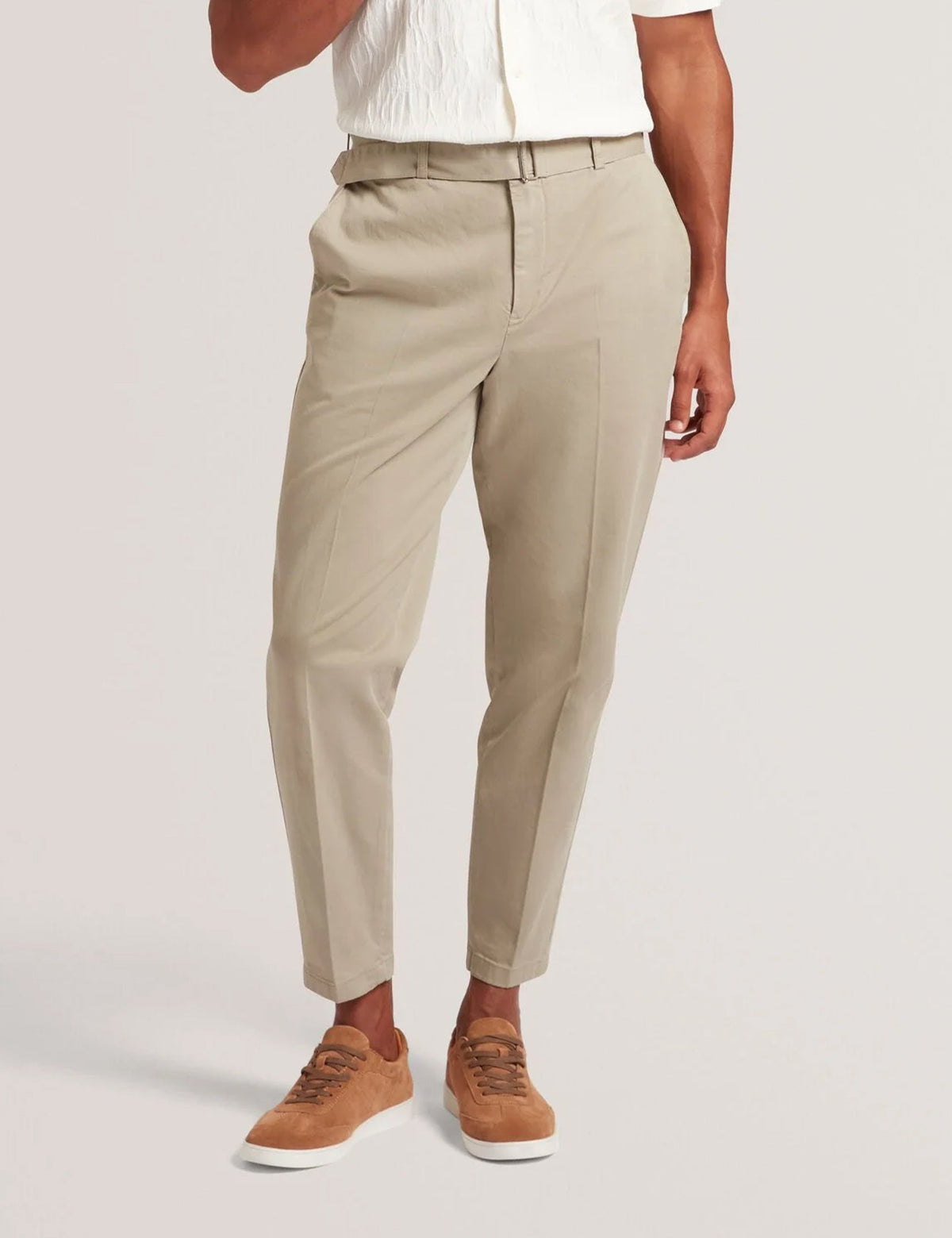 Ted Baker Armodo Stone Tapered Fit Belted Cotton Trousers