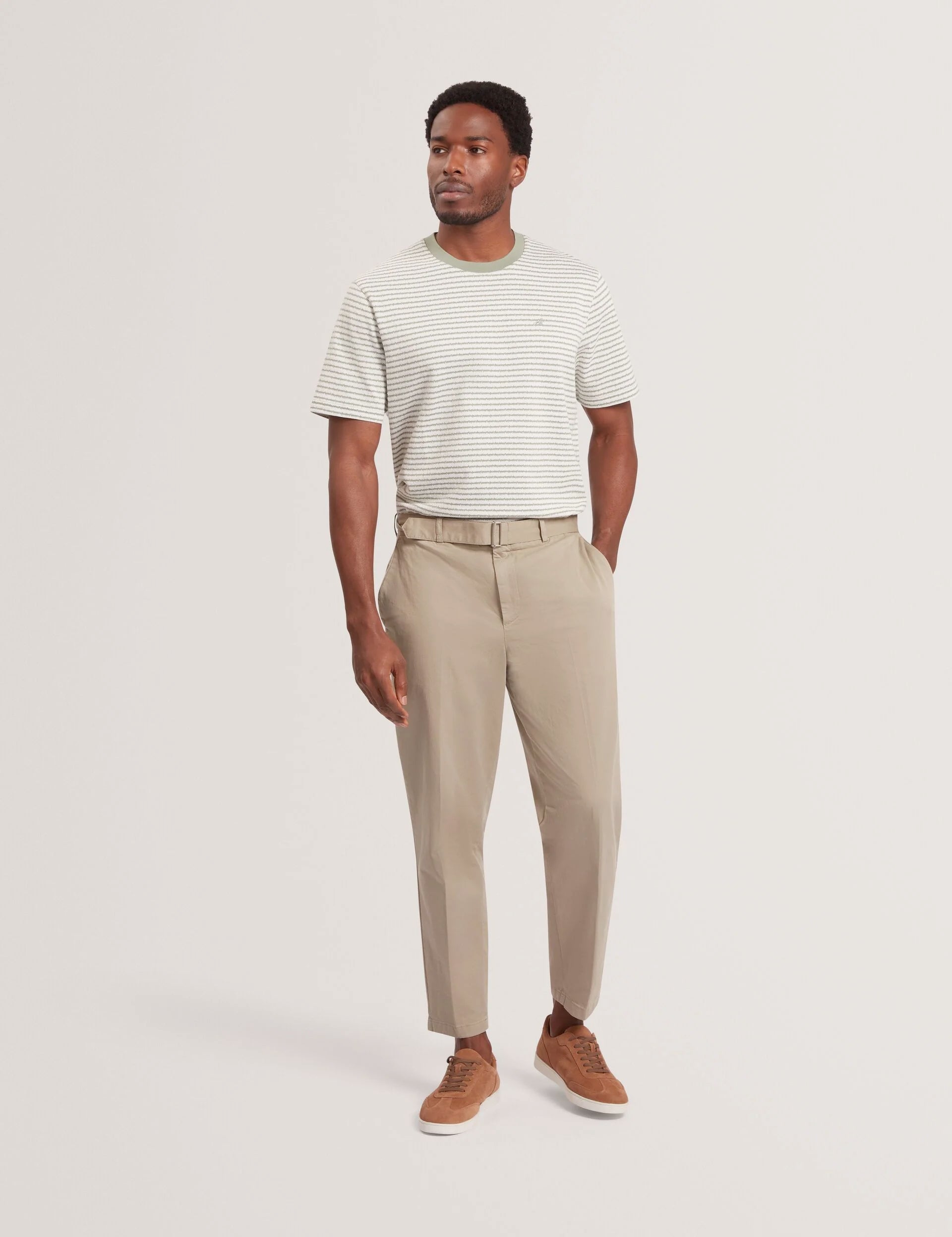 Ted Baker Armodo Stone Tapered Fit Belted Cotton Trousers