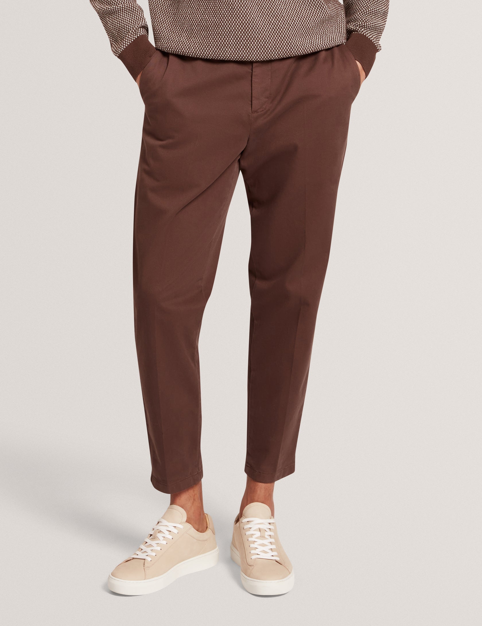 Ted Baker Armodo Brown Tapered Fit Belted Cotton Trousers