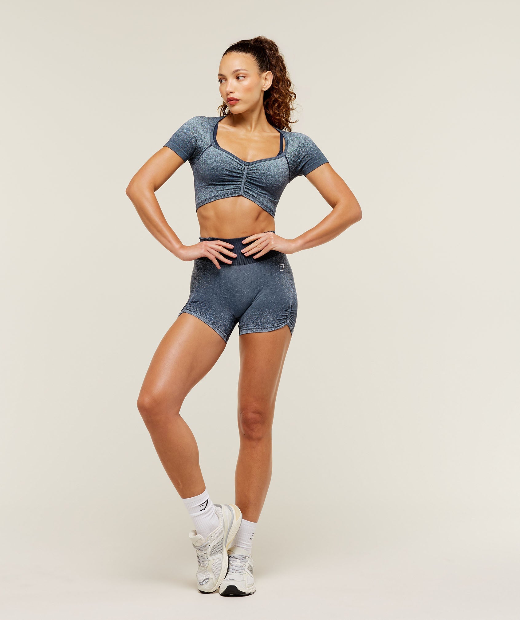 Women's Gymshark Blush Seamless Short Sleeve Top Heavy Blue