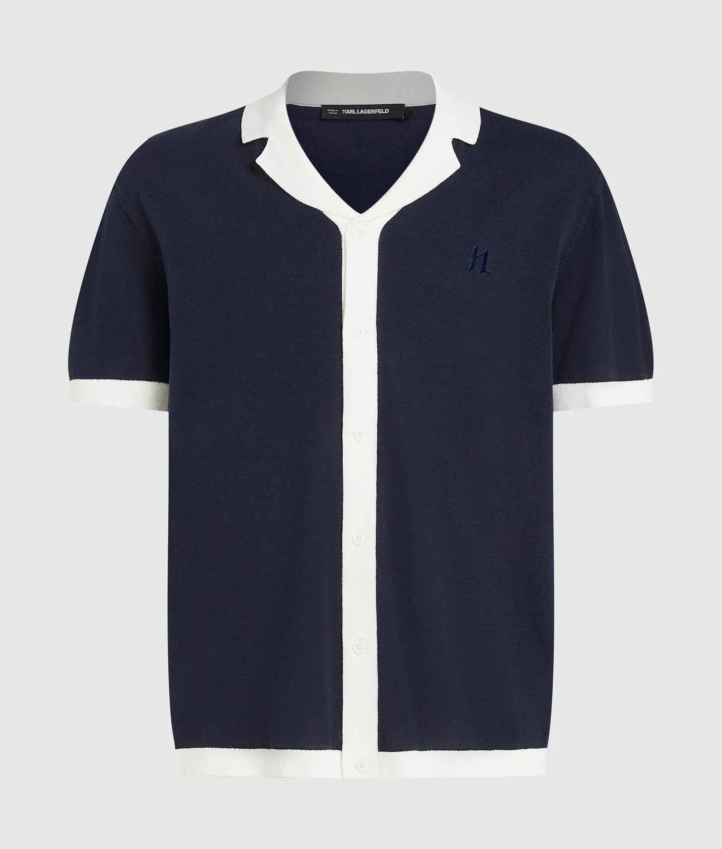 Karl Lagerfeld Monogram Knitted Polo Shirt Peacoat