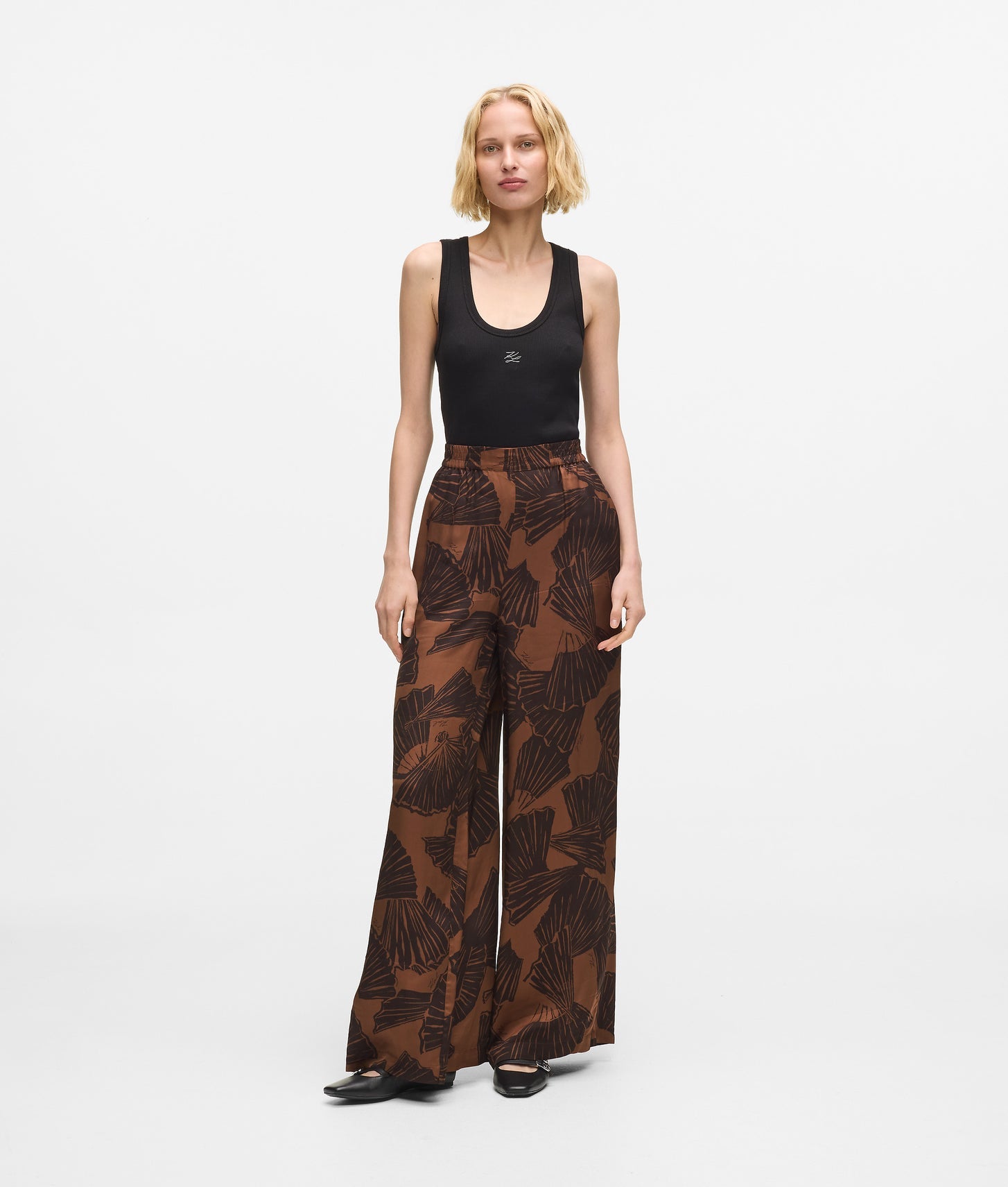 Karl Lagerfeld Fan Print Pants Graphic Fan Friar Brown