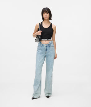 KarlLagerfeld Large High-Shine Denim Hobo Bag Silver Coated Denim