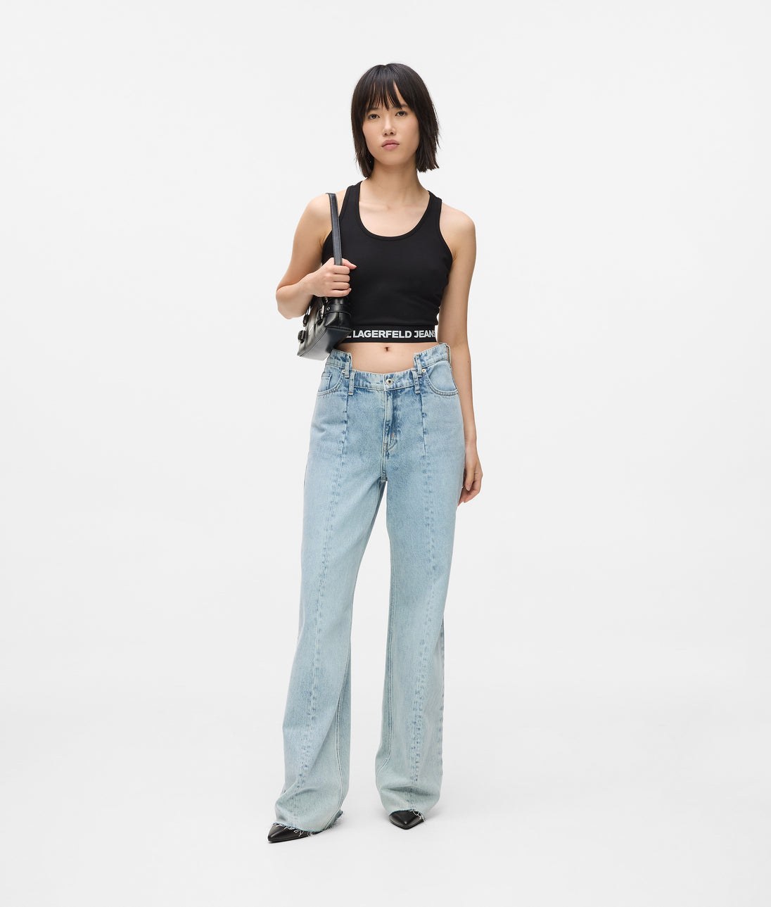 KarlLagerfeld Large High-Shine Denim Hobo Bag Silver Coated Denim
