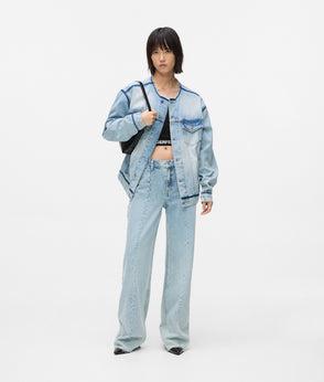 KarlLagerfeld Large High-Shine Denim Hobo Bag Silver Coated Denim