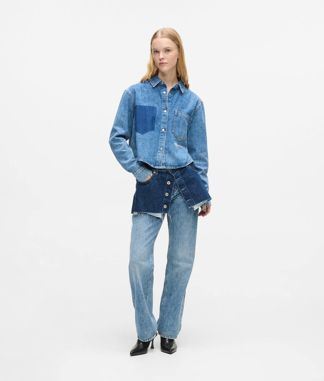 Karl Lagerfeld Boxy Denim Shirt Mid Blue