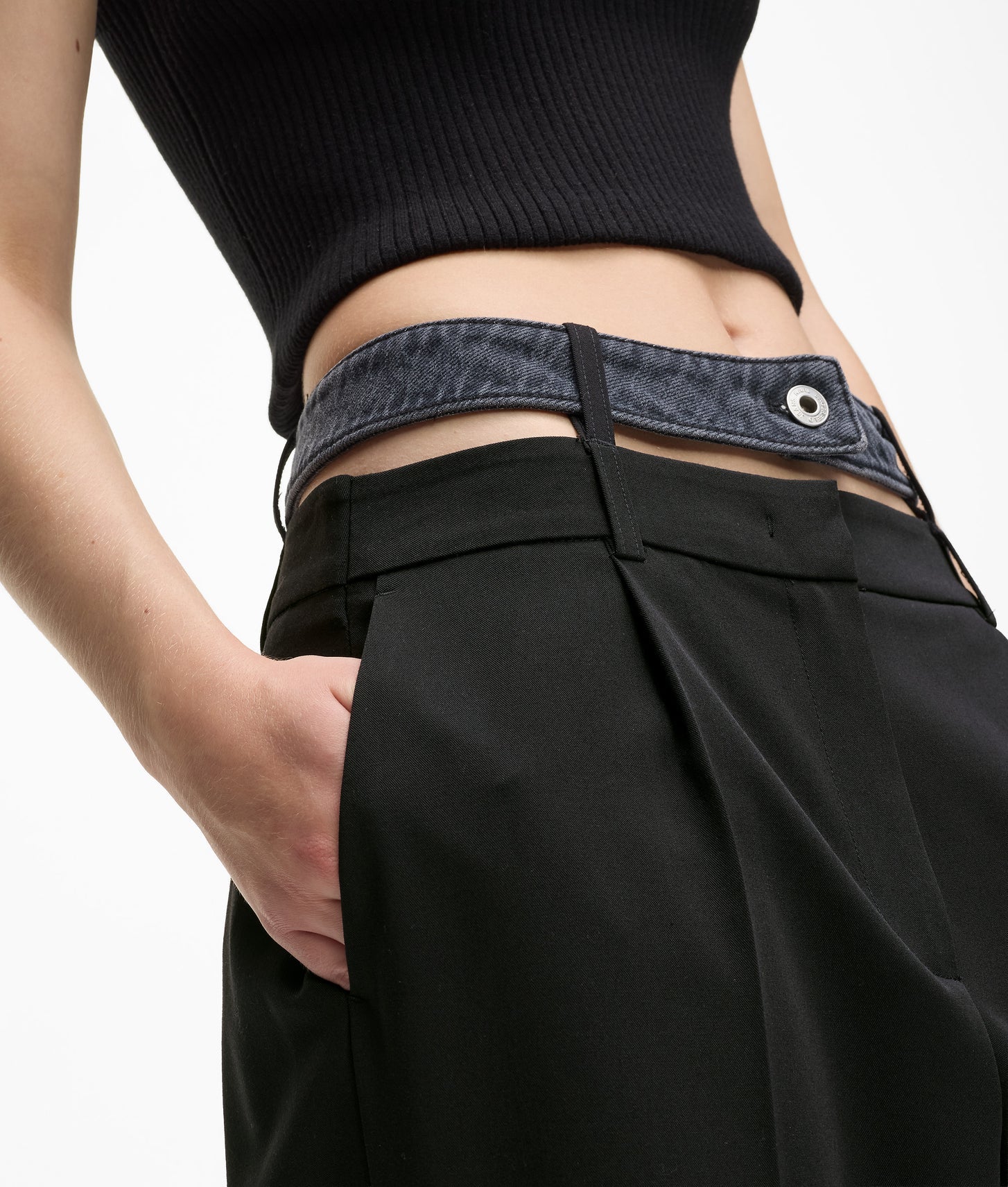 Karl Lagerfeld Double Waistband Pants Washed Black-Black