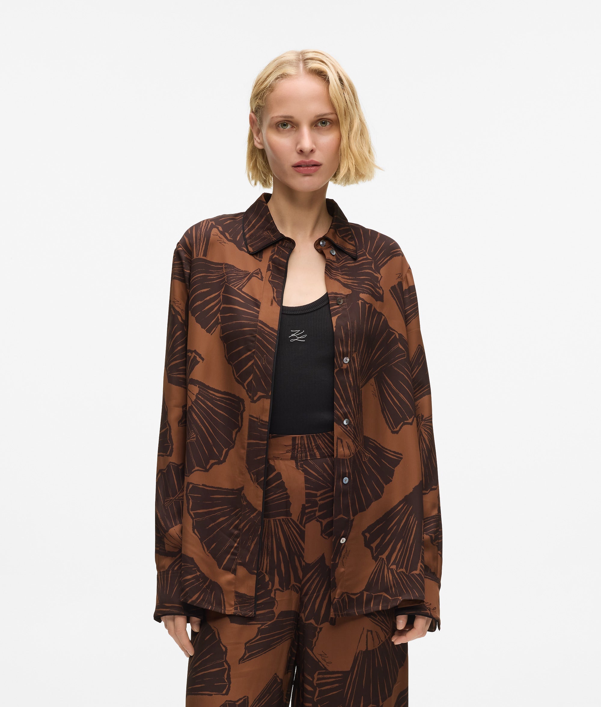 Karl Lagerfeld Fan Print Shirt Graphic Fan Friar Brown