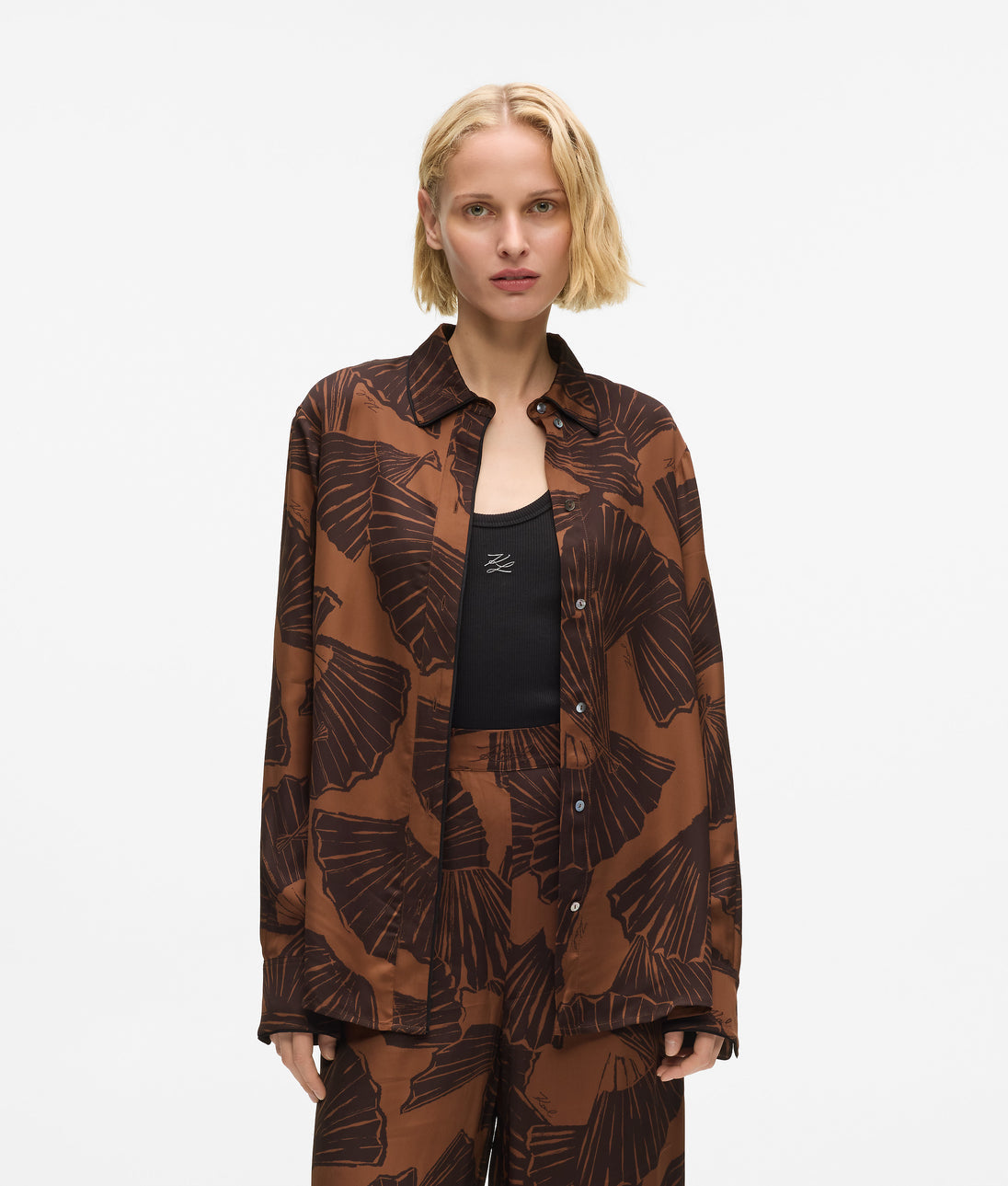 Karl Lagerfeld Fan Print Pants Graphic Fan Friar Brown