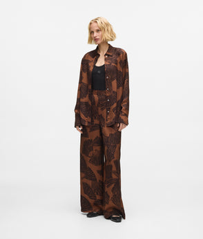 Karl Lagerfeld Fan Print Pants Graphic Fan Friar Brown