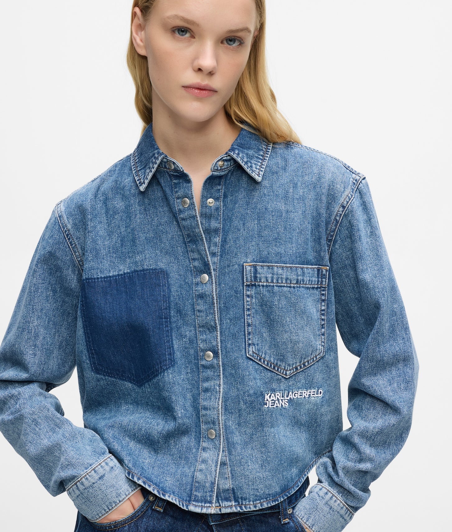 Karl Lagerfeld Boxy Denim Shirt Mid Blue