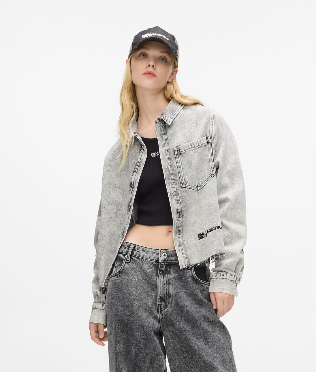 Karl Lagerfeld Two-Tone Denim Mini Skirt Washed Black Blocked