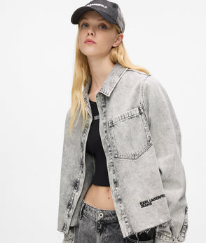 Karl Lagerfeld Two-Tone Denim Mini Skirt Washed Black Blocked