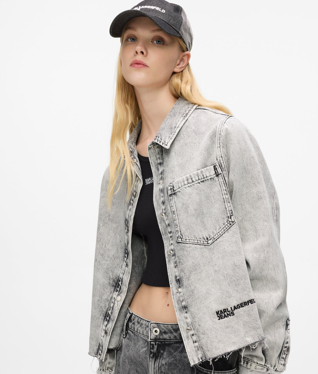 Karl Lagerfeld Two-Tone Denim Mini Skirt Washed Black Blocked